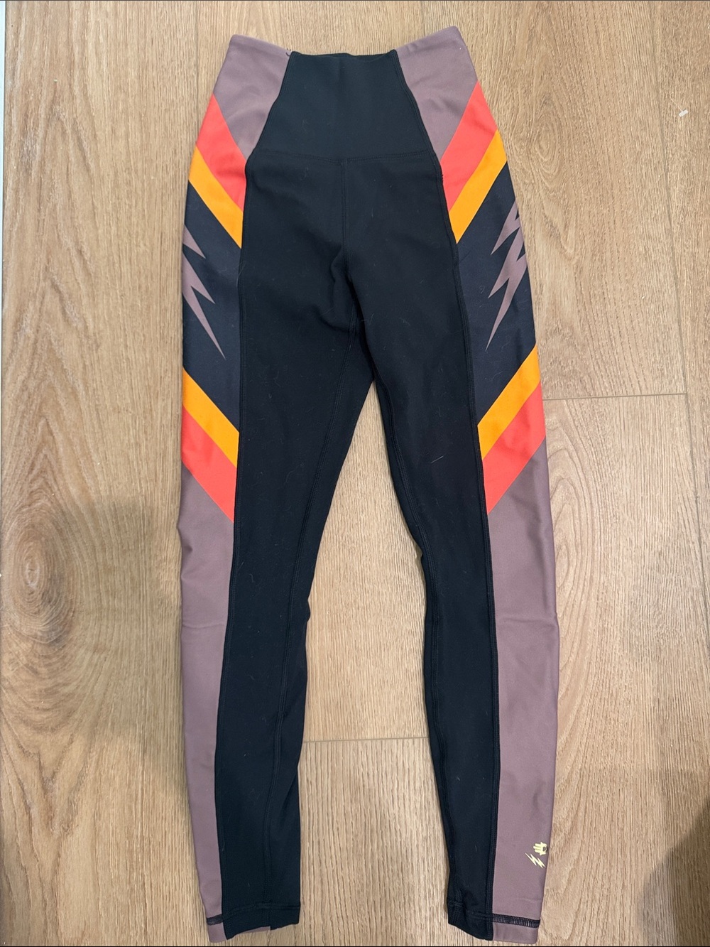 Spiritual Gangster Black Leggings with Red & Yellow Chevron Panels